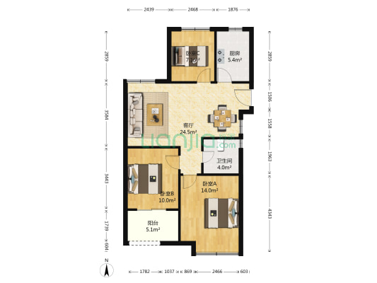 金色家園 3室1厅1卫 89平方