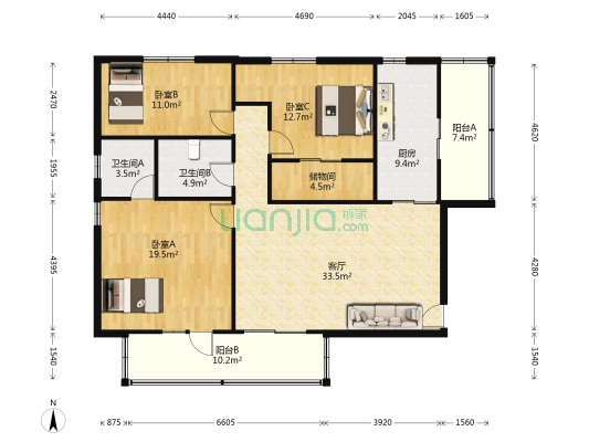 丽景花园 3室1厅2卫 154平方
