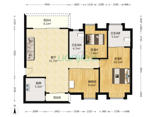 中怡大厦 2室1厅2卫 114平方