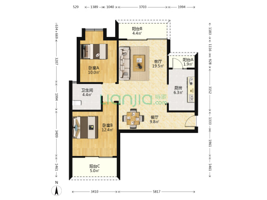 特变家园 2室2厅1卫 89平方