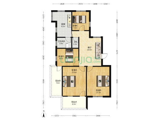 迎晖园 4室1厅2卫 111平方