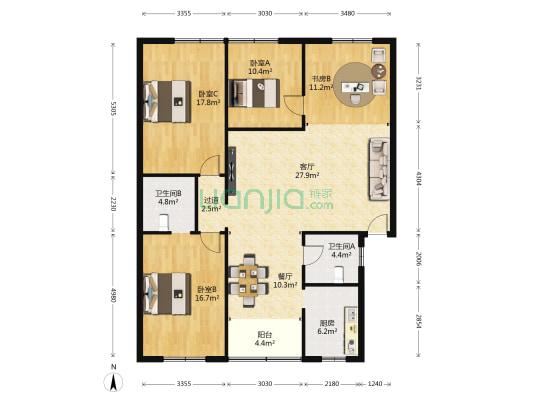 金茂商务楼 4室2厅2卫 131平方