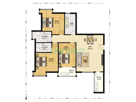 观洲国际 3室1厅2卫 143平方
