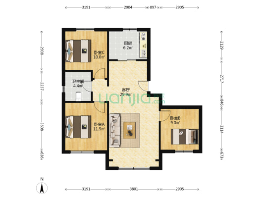 保利和府二期 3室1厅1卫 100平方