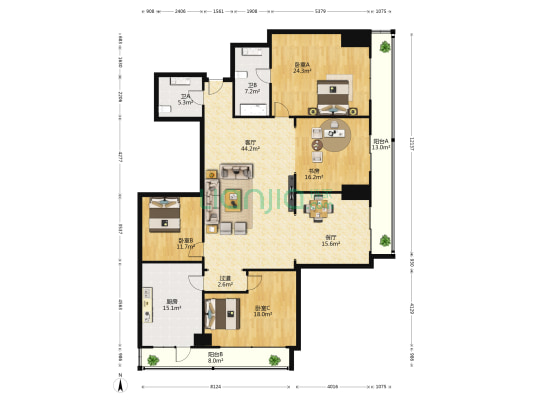 宝捷广场 4室2厅2卫 253平方