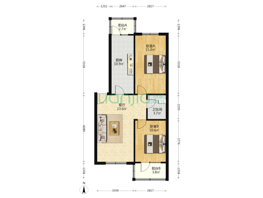 企业局宿舍 2室1厅1卫 87平方