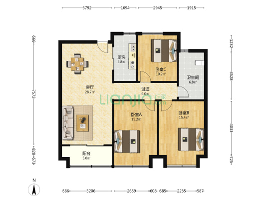 金阳广场 3室1厅1卫 115平方