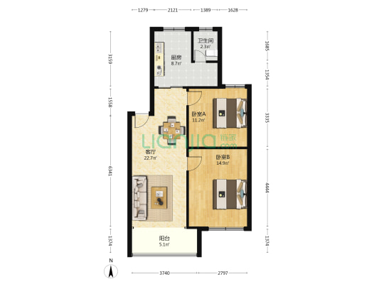 新东苑 2室1厅1卫 82平方