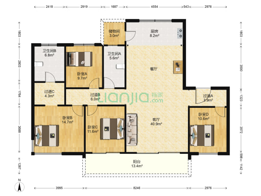 巨能城翡翠苑 4室1厅2卫 192平方