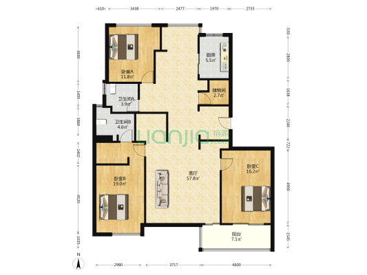 万丰锦苑二期 3室1厅2卫 153平方