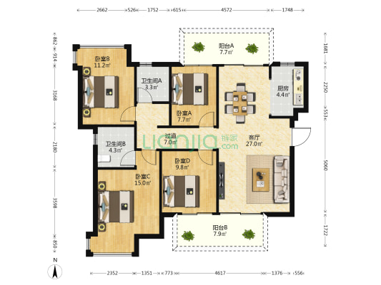轨道御澜上城 4室1厅2卫 130平方
