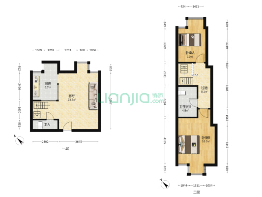 紫金西城中心 2室1厅2卫 94平方