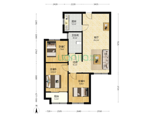 明湖澜庭二区 3室1厅1卫 105平方