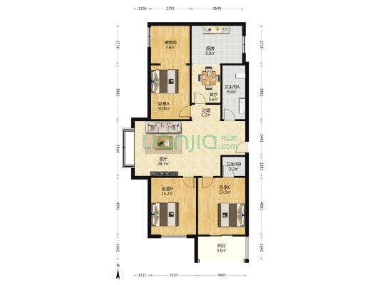 华宸美景苑 3室2厅2卫 123平方