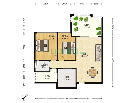 DADA的草地 2室1厅1卫 73平方