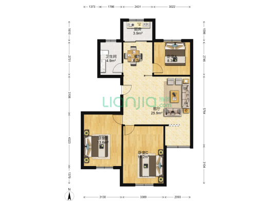 嘉和雅苑 3室2厅1卫 113平方