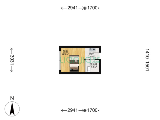 广场花园 1室0厅1卫 23平方