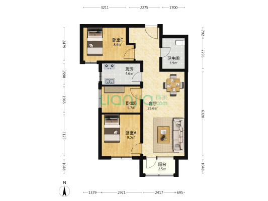 四季怡园南区 3室1厅1卫 88平方