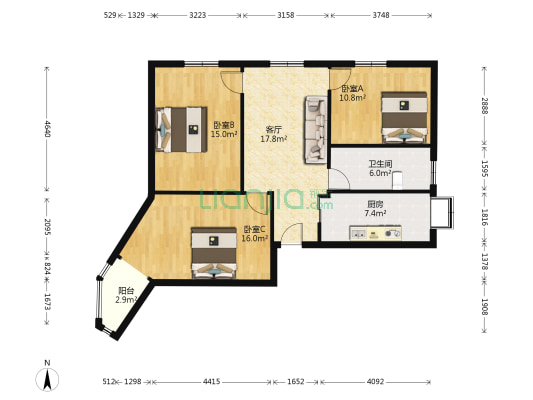 劲松巷6到14号 3室1厅1卫 91平方