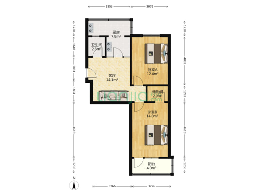 石油勘探院宿舍 2室1厅1卫 64平方