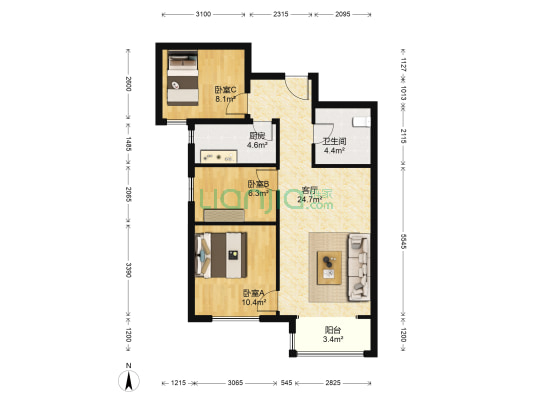 梧桐苑清露园 3室1厅1卫 89平方