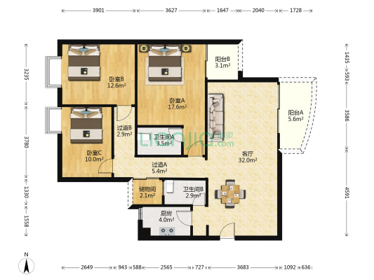 金逸雅居 3室1厅2卫 128平方