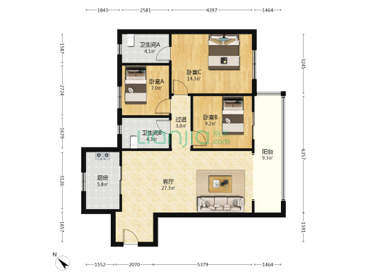 保利锦上 3室1厅2卫 113平方