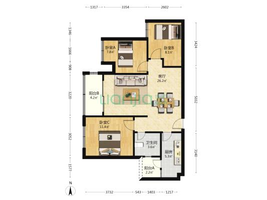 金茂悦(渝江大道) 3室1厅1卫 82平方