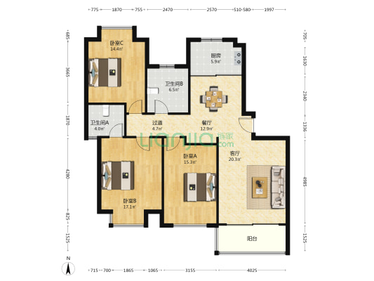富源花园 3室2厅2卫 138平方