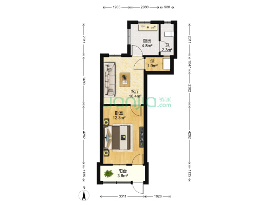 南京西路电视机厂宿舍 1室1厅1卫 49平方