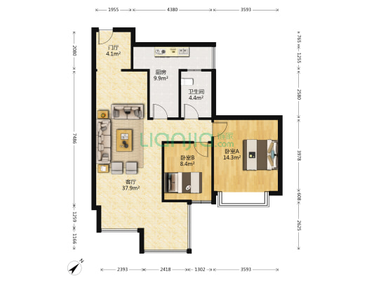 锦弘泓景湾 2室1厅1卫 89平方