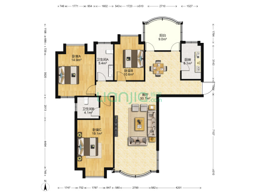 香梅苑 3室1厅2卫 141平方