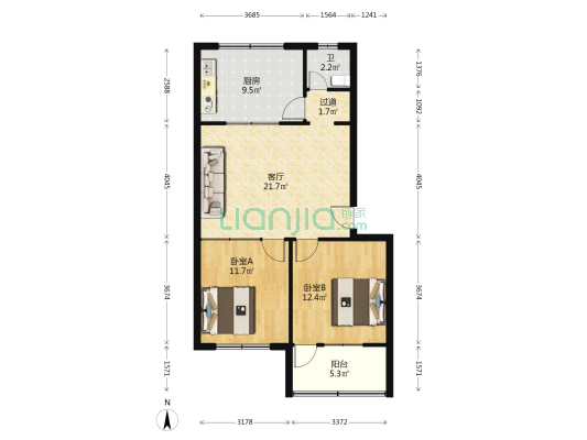 樱南樱华园小区 2室1厅1卫 80平方