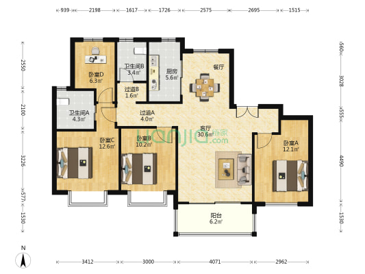 长江华府西区 4室1厅2卫 142平方