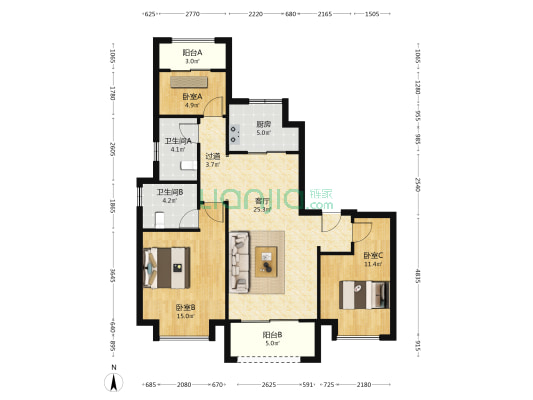 雍锦湾 3室1厅2卫 112平方