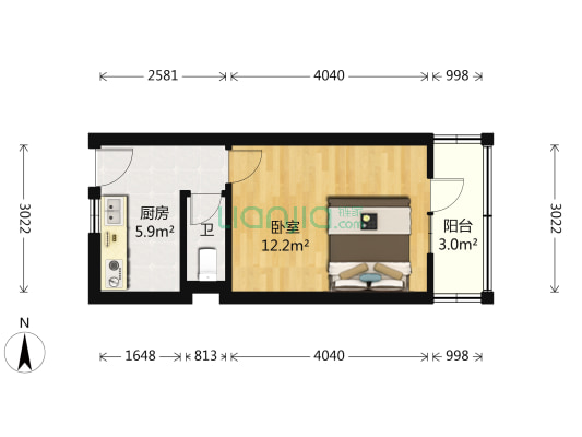 205小区 1室0厅1卫 33平方