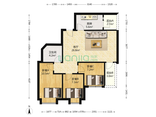 同逸苑 3室1厅1卫 84平方