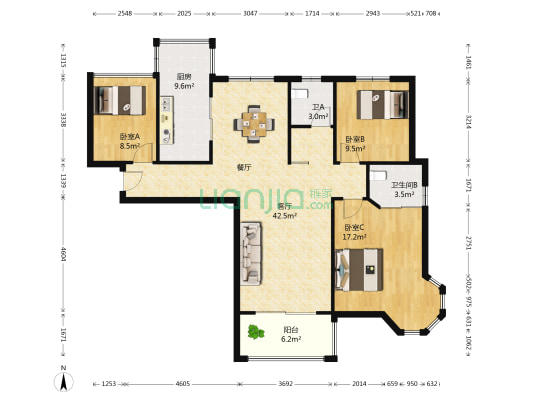 世茂龙湾一期南湖半岛 3室1厅2卫 115平方