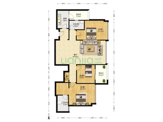 天誉花园 3室1厅2卫 139平方
