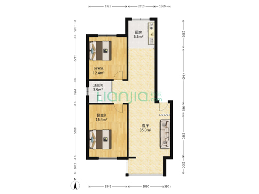 德意名典东区 2室1厅1卫 89平方