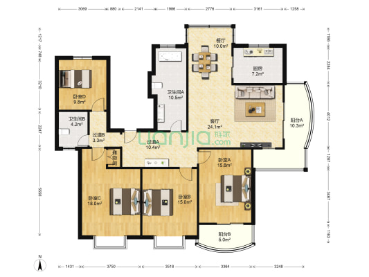 明丰世纪苑 4室2厅2卫 174平方