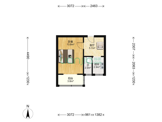 草场社区 1室1厅1卫 36平方