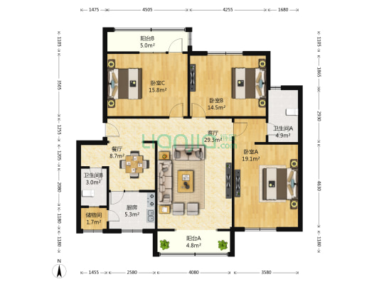 北新路289号 3室2厅2卫 126平方