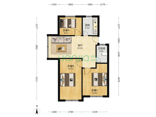 广播局家属院 3室1厅1卫 71平方