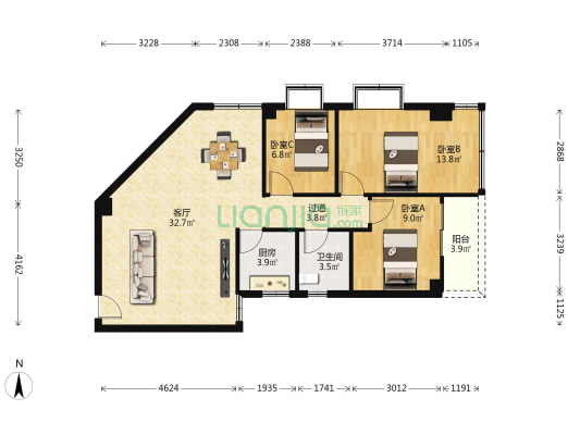 星河大厦 3室1厅1卫 99平方