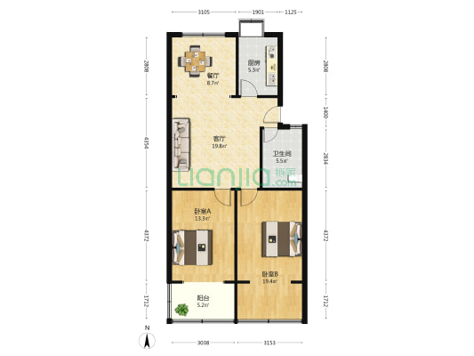 湖北省信息产业厅 2室2厅1卫 88平方