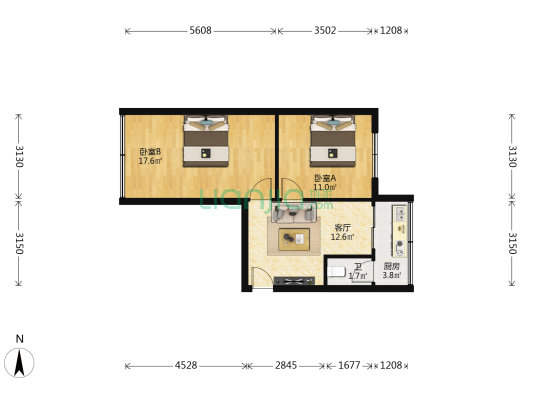 百花巷21号 2室1厅1卫 53平方