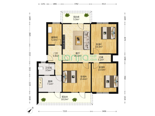 四川省委老干部休养所 3室1厅1卫 117平方