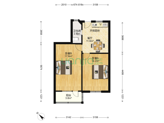 图们路27号 2室1厅1卫 64平方