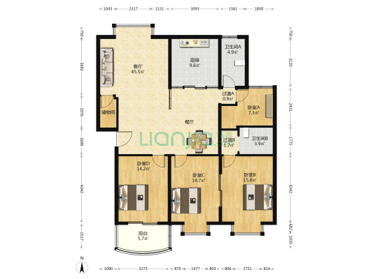 甘露苑 4室1厅2卫 150平方